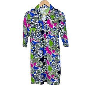 Jude Connally Sloane Paisley Print Shirt Dress Womens Small Knit